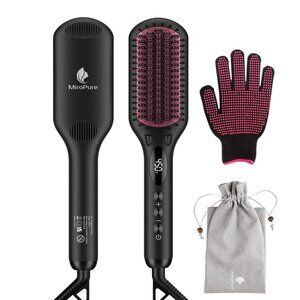 MiroPure Ceramic Hair Straightener Brush – 2-in-1 Ionic Styling Tool